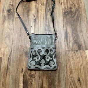 Elegant Gray Leather Shoulder Bag